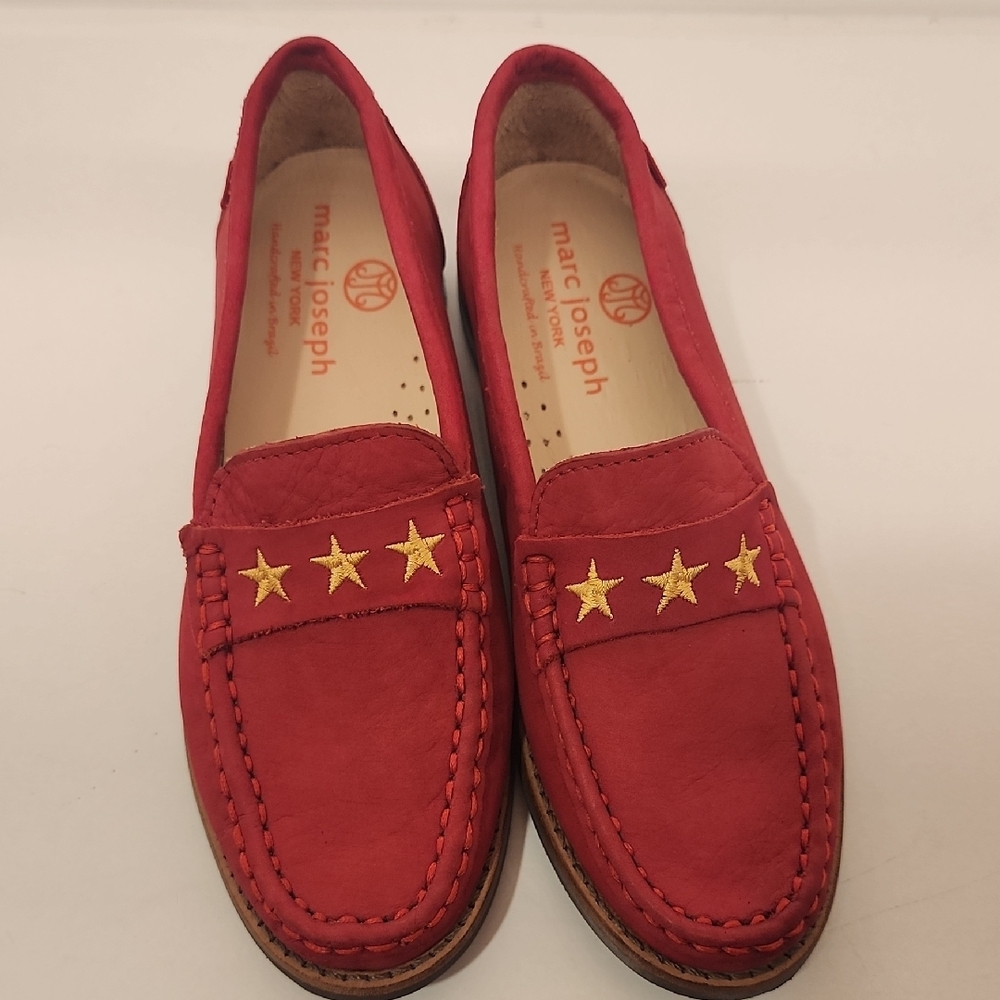 Kids Marc Joseph Red Loafers with Gold Accents Holiday Shoes